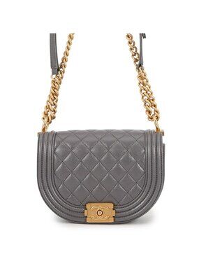 Chanel Chain Shoulder Bag Quilted CC Logo Boy Small Caviar Leather 2-Way